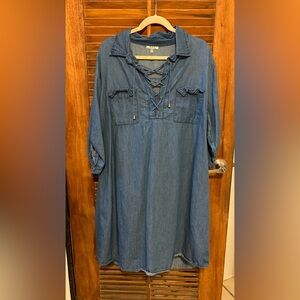 MPH COLLECTION Denim Midi 3/4 Sleeve Dress w Double Breast Pockets Size 3X